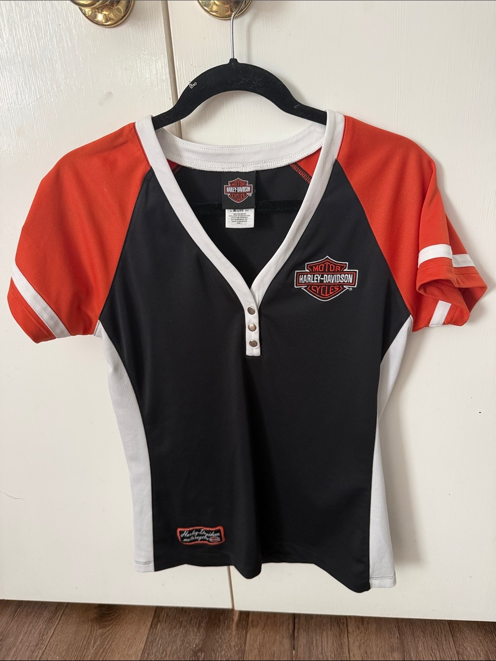 Harley-Davidson Black, Orange & White Short Sleeve ' V-Neck Performance Tee